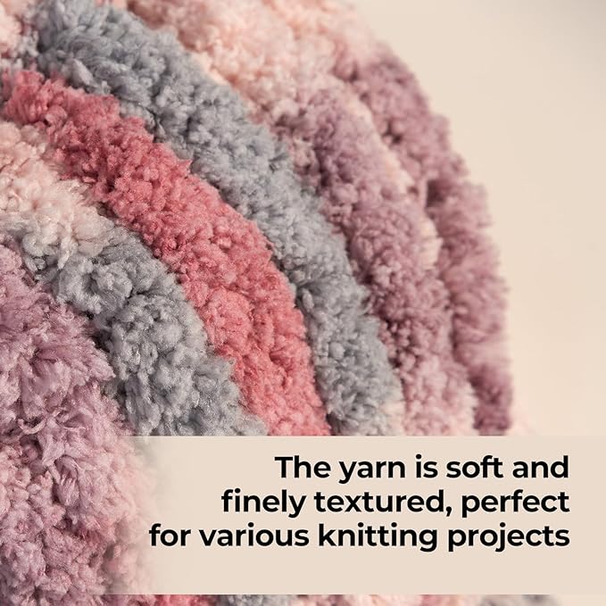 Chunky Yarn for Hand Knitting & Crocheting – Mixed Color Soft, Bulky Jumbo Yarn for Blankets, Scarves, DIY Projects, 8-Pack (Gray, Pink, Purple)
