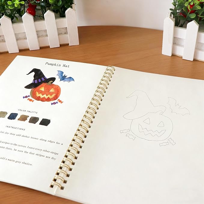 Beginner Watercolor Painting Kit Watercolor Workbook Coloring Book 12 Colors Paint Set with Brush, Easily Master Beginner Friendly Watercolor Paint Set Gift for Adults Teens. (Fruit)