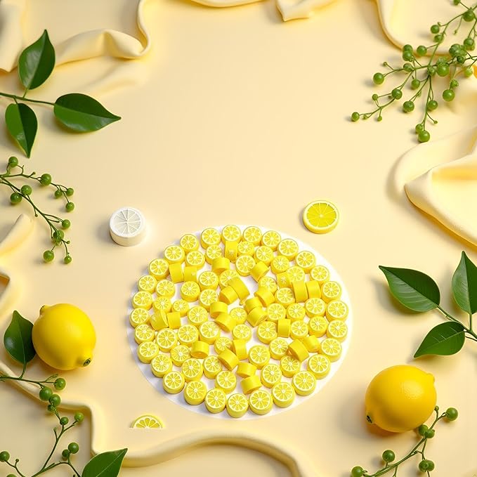 200Pcs Yellow Lemon Polymer Clay Beads,10mm Fruit Charm Spacer Beads for Jewelry Making,Necklace, Earring and Bracelet DIY Craft Supplies,Flat Bead, Summer Jewelry Kits and Fruit Theme Accessories