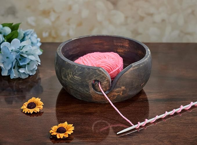 Gifts for Women Wooden Yarn Bowl Knitting Bowl Large Crochet Yarn Holder Handmade Crocheting Accessories and Supplies Organizer 7 x 3 (Gray) for Women