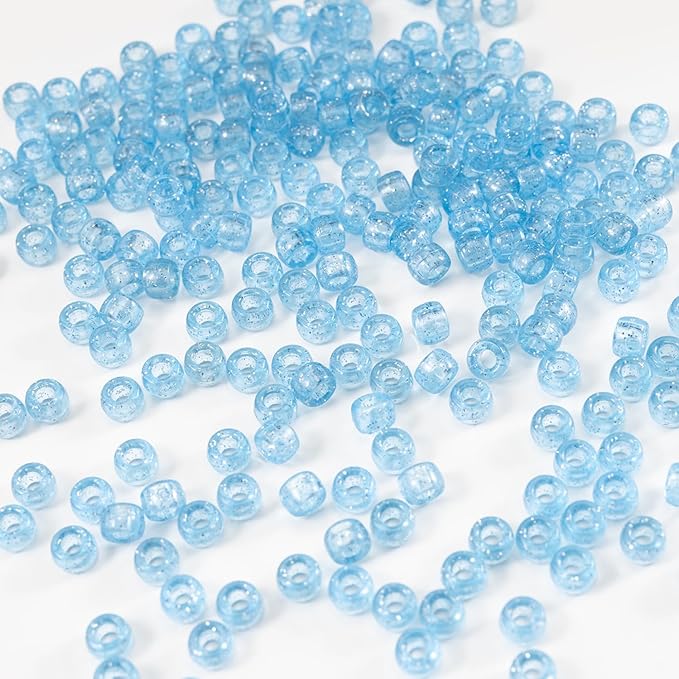 Gxueshan 1000 Pcs Acrylic Plastic Transparent Blue Pony Beads Large Hole Pens Hair Braiding 6x9mm Bulk Kandi Beads for Friendship Bracelet Necklace Jewelry Making Kit