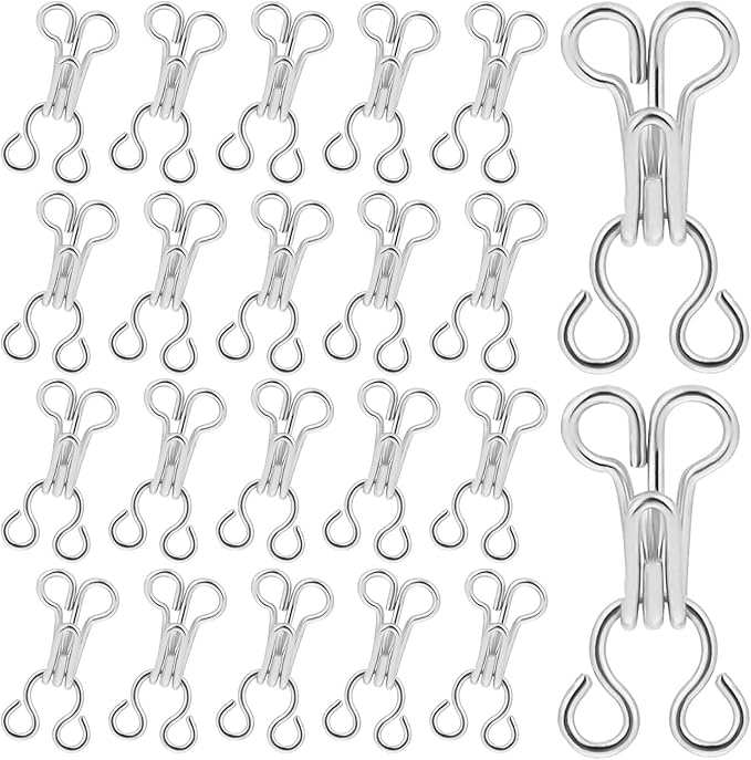 100 Pairs Sewing Hooks and Eyes Closure Metal Bra Hooks Replacement Silver Hook and Eye Closures for Clothing Sew On Snaps for Bra Clothing Skirts Replacement Sewing Crafting DIY Project (14mm)