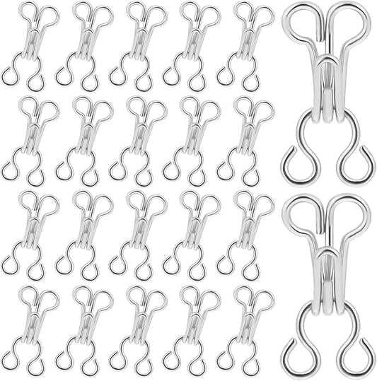 100 Pairs Sewing Hooks and Eyes Closure Metal Bra Hooks Replacement Silver Hook and Eye Closures for Clothing Sew On Snaps for Bra Clothing Skirts Replacement Sewing Crafting DIY Project (14mm)
