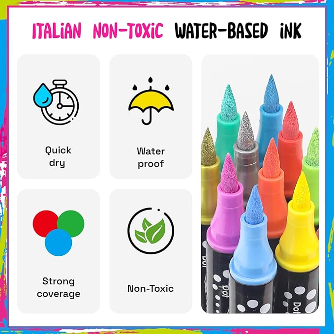 36 Colors Dual Tip Acrylic Paint Markers,Fine Tip and Brush Tip Permanent Acrylic Paint Pens For Rock Painting, Canvas, Wood, Glass, Ceramic, Fabric, Plastic, Egg, Scrapbook,Art Painting Supplies Kit