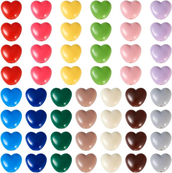 FASHEWELRY 130Pcs Macaron Colors Acrylic Heart Beads Candy Color Love Heart Beads Cute Sweet Pony Bead Bulk for Valentine Day Bracelet Necklace Jewelry Making