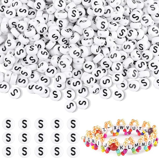 500pcs Letter S Beads Bulk, Letter Beads, Alphabet Bead for Friendship Bracelets, Jewelry Making Supplies,DIY Making Kit