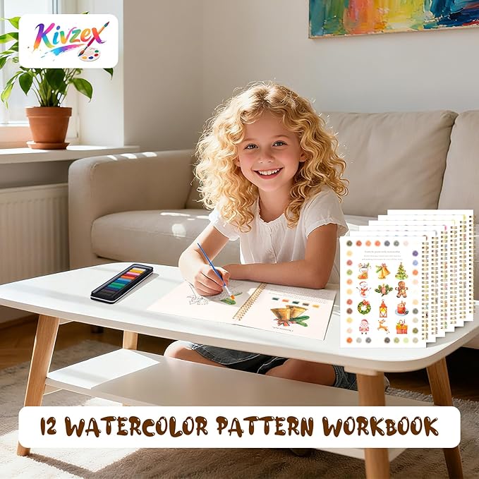 Watercolor Workbook for Adults, Beginner Friendly Watercolor Painting Kit Christmas Water Coloring Book, Nature-Themed Practice Art Gift Water Color Paint Book with Palette and Brush