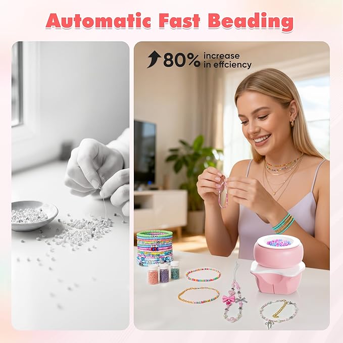 Electric Bead Spinner Tools, 2 in 1 Rechargeable Clay Bead Kit and Cordless Seed Bead Spinner for Jewelry Making, Automatic Bracelet Maker Machine, DIY Arts and Crafts Holiday Birthday Gifts