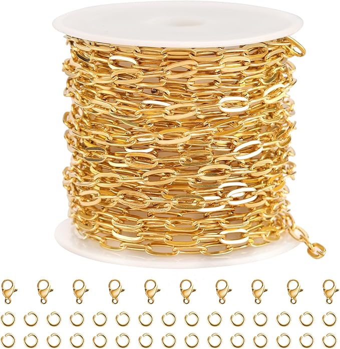 SMYHTGLIF 5 Meters Gold Stainless Steel Chain for Jewelry Making Paperclip Cable Craft Jewelry Making Chains Necklace Bracelet Jewelry Chain Findings
