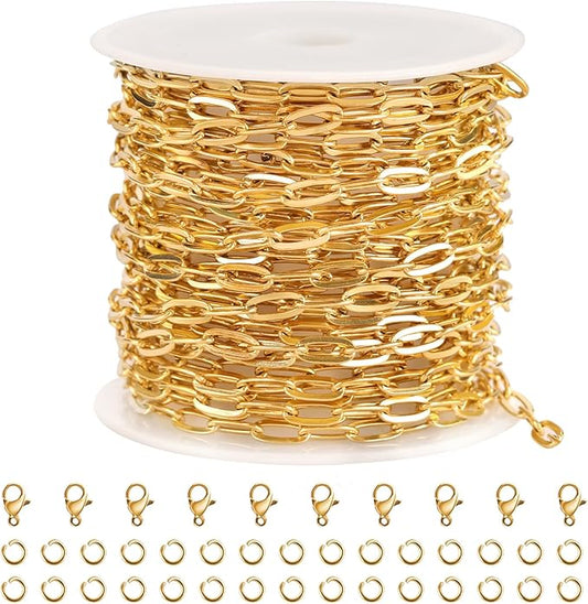 SMYHTGLIF 5 Meters Gold Stainless Steel Chain for Jewelry Making Paperclip Cable Craft Jewelry Making Chains Necklace Bracelet Jewelry Chain Findings