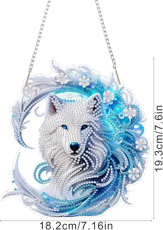 AIBOERL Diamond Art Hanging Kit for Adult,Special Shaped Rhinestone,Double Sided 5D DIY Acrylic Diamond Art Painting Window Pendants Home Garden Wall Hanging Kits Hanging Ornament (Wolf)