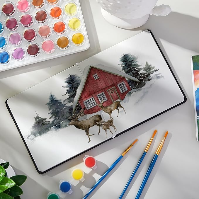 Dispowreath 5.5 x 5.5 in Watercolor Sketchbook Journal Square Watercolor Notebook Cold Press 140lb 300gsm Cotton Paper 48 Pages Journals Notebook Paper Pads(Black)