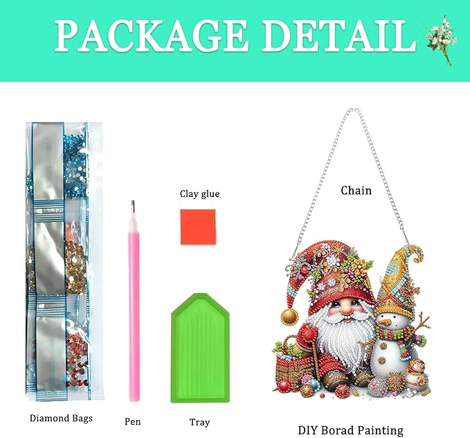 Auremi Gnome Diamond Art Hanging Kit for Adult, Special Shaped Rhinestone, DIY Acrylic 5D Christmas Diamond Painting Window Pendants Signs, Home Garden Wall Hanging Ornament