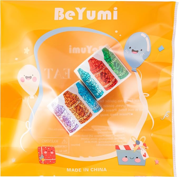 beyumi colorful laser crayon sticker - 1000pcs back to school laser crayon stickers in 2 rolls holographic colorful sparkly glitter first day of school adhesive decal gift party envelope decor for kid