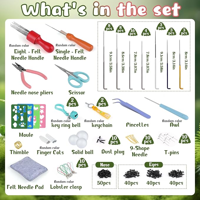 Needle Felting Kit for Beginners, Wool Roving 40 Rolls, Felting Needles, Needle Felting Tools Kit with Spiral, Cone, Triangle Felting Needles,Wool Felting Pad, Felting Supplies