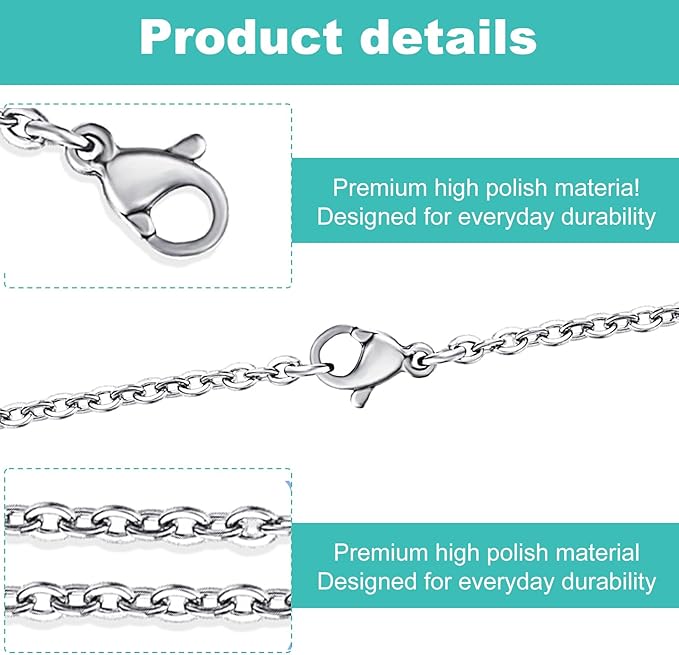 Silver Necklace Chain with Lobster Clasps, 18 Inches Stainless Steel Wire for Women, Jewelry Making Kit for DIY Supplies, Stainless Steel Necklace Chains for Jewelry Making（10）