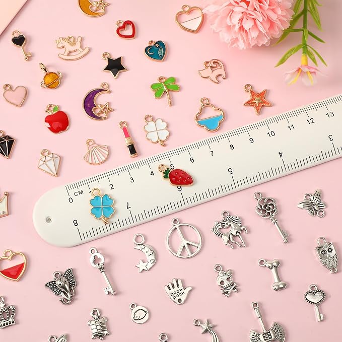 SANNIX 350Pcs Charm for Jewelry Making, Assorted Gold Enamel Charms, Mixed Bulk Tibetan Silver Jewelry Bangle Charm Pendants for DIY Necklace Bracelet Earring Craft Supplies