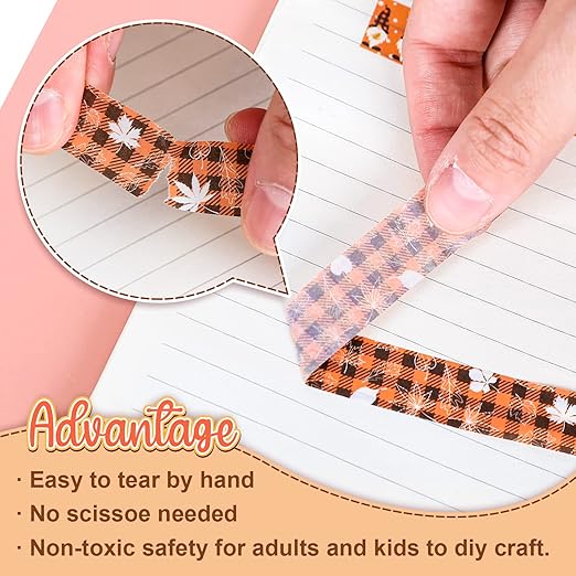 Whaline 12 Rolls Fall Plaid Washi Tapes Colorful Buffalo Plaid Autumn Pumpkin Truck Maple Leaves Gnome Pattern Masking Tape Decorative Tape for Fall Scrapbook Journal DIY Craft Gift Wrapping, 0.6Inch