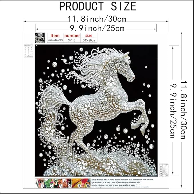 SHICERNHJ Special Shape Diamond Art Kits for Adults Beginners,White Horse Diamond Painting Kits,DIY Animals Crystal Rhinestones Painting kit for Home Wall Decoration 12 × 12 inch