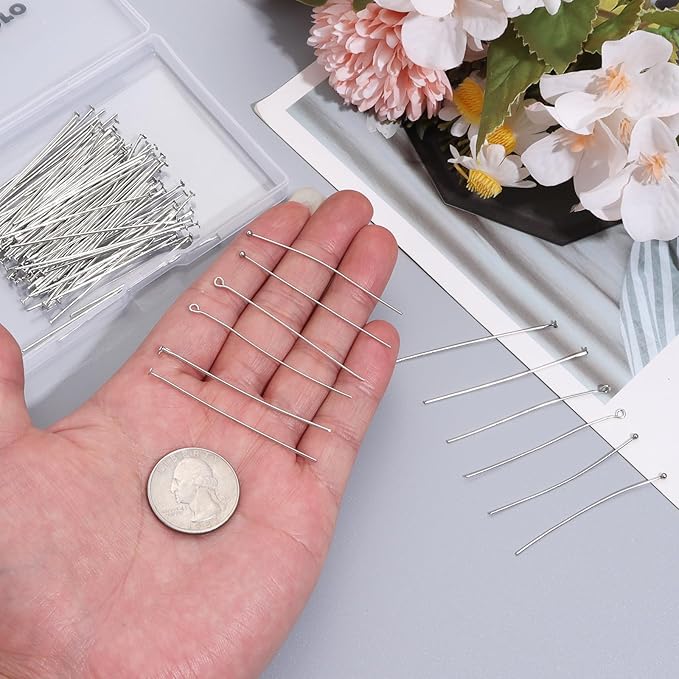 210 Pcs 50mm/1.97 Inch Head Pins for Jewelry Making Straight Ball Eye Pin for DIY Christmas Styles Craft Earring Bracelet Necklace Pendant Making (Mixed Pins,Platinum Color)
