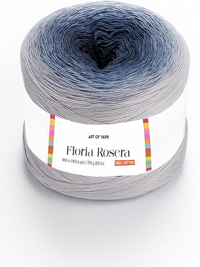 Floria Rosera Ombre 100% Cotton 250g (8.80oz) 1094 Yards Fine 1 Vibrant Multicolor Rainbow for Crochet Knitting Amigurumi Crafts Ideal for Spring Summer Projects Thick Soft