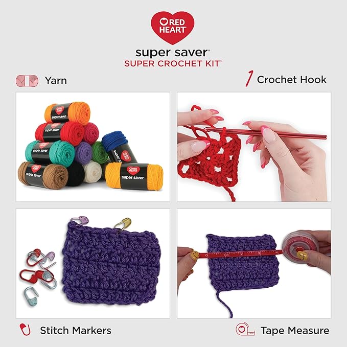 Red Heart Super Saver Super Yarn Crochet Kit with Accessories for Crochet & Knitting & Amigurumi Projects