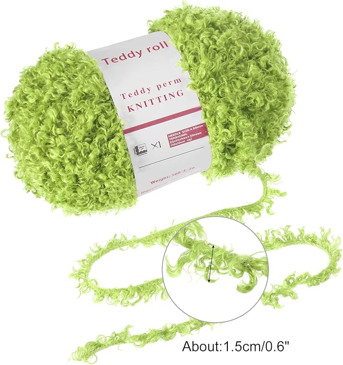 MECCANIXITY 1 Skeins Eyelash Yarn Fur Soft Fluffy Chunky Polyester Yarn Fuzzy Light Green for Crocheting Knit DIY Clothes Bag - 55Yard/50m, 3.53oz