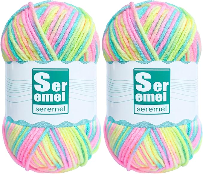 2 Packs (2*48g/2*142 Yards) Crochet/Knitting Rainbow Acrylic Yarn - Soft, Multicolor Variegated Yarn for Beginners' Crochet Projects and Blankets