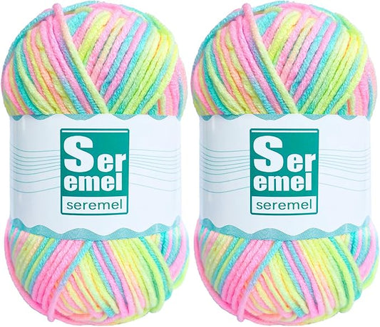 2 Packs (2*48g/2*142 Yards) Crochet/Knitting Rainbow Acrylic Yarn - Soft, Multicolor Variegated Yarn for Beginners' Crochet Projects and Blankets
