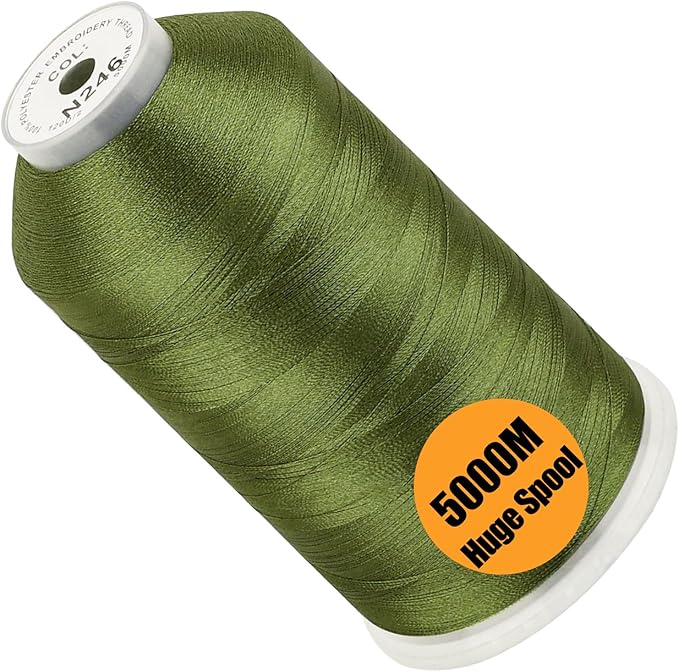 New brothread - Single Huge Spool 5000M Each Polyester Embroidery Machine Thread 40WT for Commercial and Domestic Machines - Moss Green(Janome Color)