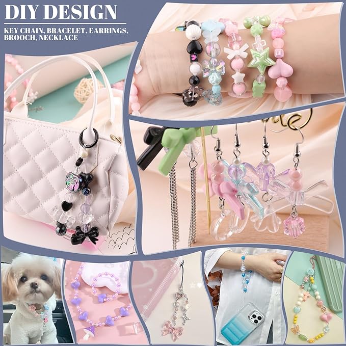 200-260pcs tinkrstuff assorted green acrylic beads for bracelet making, cute beads for jewelry making flower bow butterfly candy gummybear aesthetic bracelet charms, diy necklace keychain phone charm
