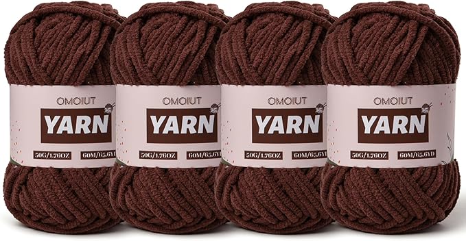 4 Packs Plush Chenille Chunky Crochet Yarn - Baby Yarn for Crocheting Soft - Velvet Yarns Knitting for Blankets Crafts - Fluffy Amigurumi Yarns 200g/262.5yds (4 Dark Coffee)