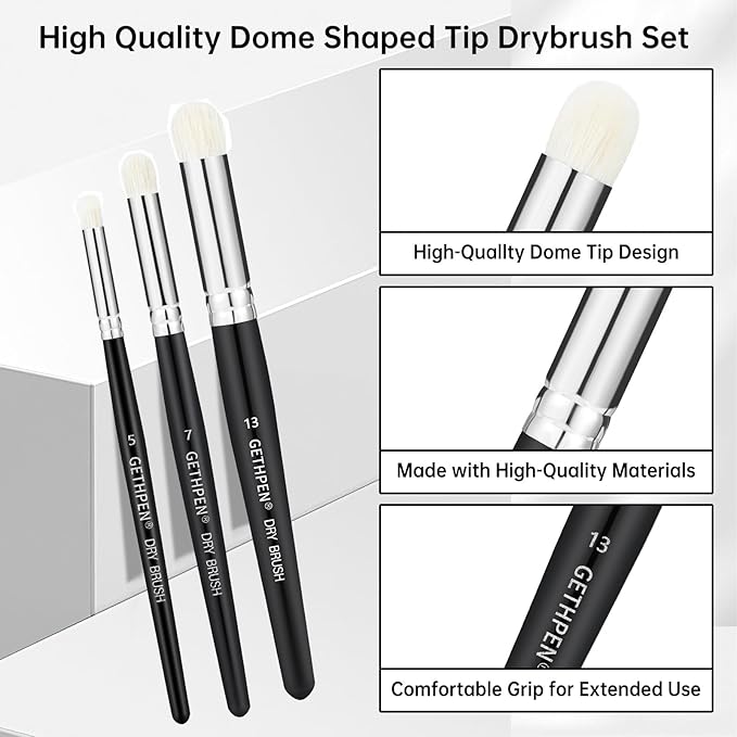 Dry Brush Miniature Painting Drybrush Set - 5 Sizes Hobby Detail Paint Brush Set for Acrylic/Oil/Watercolor Brushes for Beginners & Pros
