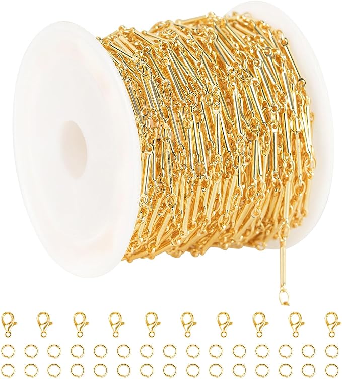 KYUNHOO 16.4 Feet Brass Chains for Jewelry Making 18k Gold Plated Jewelry Chain Roll 12MM Stick Link Chain Necklace for Women DIY Craft Jewelry Making Supplies