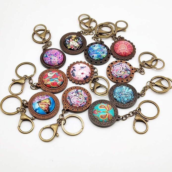 DAHI 36pcs Brown Wood Bezel Round Wooden Pendants Trays Bezels 9 Styles Bezels Pendant Trays with Cabochon Pendant for DIY Photo Jewelry Making Crafts