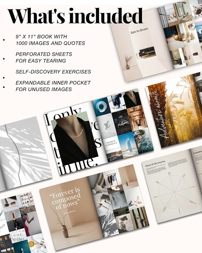 Vision Board Book Magazine for Women - 1000+ Diverse Pictures, Quotes, Self-discovery Exercises | Complete Collage Clip Art Supplies Kit for Adults | Ideal for Vision Mood Board Party & Manifestation