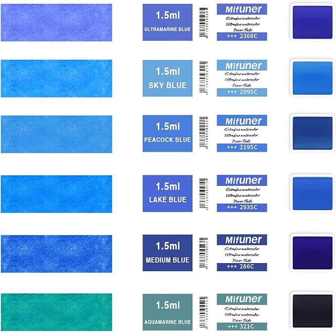 Mini Portable 6-Color Solid Watercolor Paint Set for Adults & Artists, High Tinting Strength Travel Art Kit for Beginners and Professionals, Half Pans (Each Capacity Approx 1.5ml).Blue Sea
