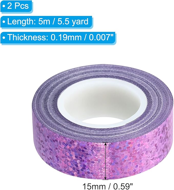 PATIKIL Glitter Sparkle Tape 15mm x 5m, 2 Pack Holographic Art Decorative Masking Tapes Self-Adhesive for DIY Scrapbook Art Craft Wrapping, Pink Purple
