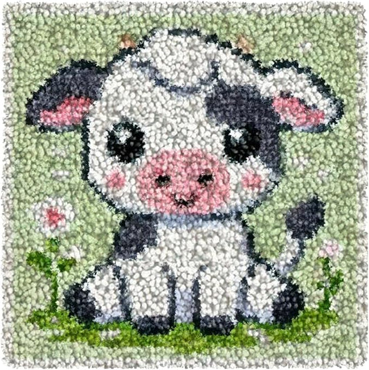 Numptain Latch Hook Kits for Adults,DIY Rug Crafts Cow Pattern Color Printed Canvas,Latch Hook Kits for Beginners Handmade Needlework Crafts Home Decoration,12"x12"