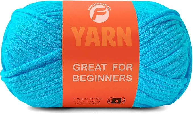 3.5Oz Beginner-Friendly Yarn for Crocheting and Knitting;Worsted-Weight Medium #4;Cotton Blend Yarn for Beginners with Easy-to-See Sitches,Great for Amigurumi DIY (Blue,1 Skein)