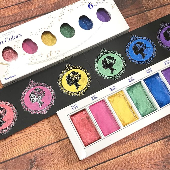 Kuretake GANSAI TAMBI GEM COLORS, 6 colors set, Watercolor paint for Professional, for artists and crafters,Illustrations, Drawing, Lettering, Made in Japan