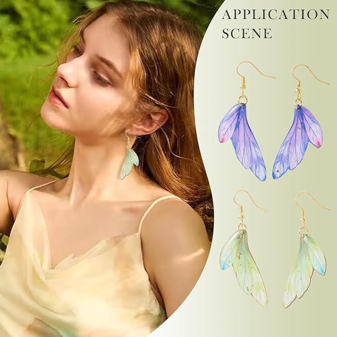 FASHEWELRY 16Pcs Resin Butterfly Wing Charms Colorful Feather Earring Charms Transparent Insect Wings Pendants with Jump Rings Earrings Hooks for DIY Earring Jewelry Making Kits
