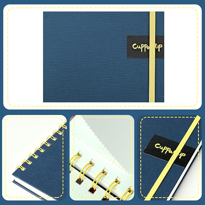 CuppaClip Watercolor Paper 9"x8.5" 300GSM 140LB Spiral Bound Cotton Water Color Pad Cold Press Inner Pocket Art Supplies (Blue)