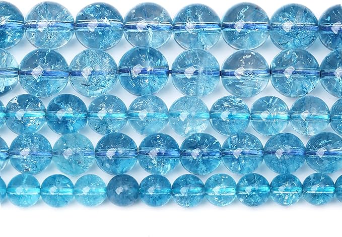 10mm 38pcs Blue Topaz Crystal Quartz Natural Stone Round Loose Beads for Jewelry Making DIY Bracelet Necklace Earrings
