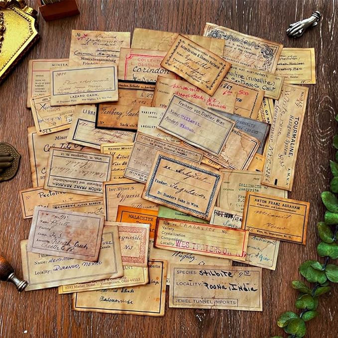 Coffee Stained Junk Journal Supplies, Handwritten Style Ephemera for Junk Journals, 45pcs Vintage Decoupage Paper for Scrapbook Kit, Aged Tag Label Materials for Room Decor Wall Collage Kit
