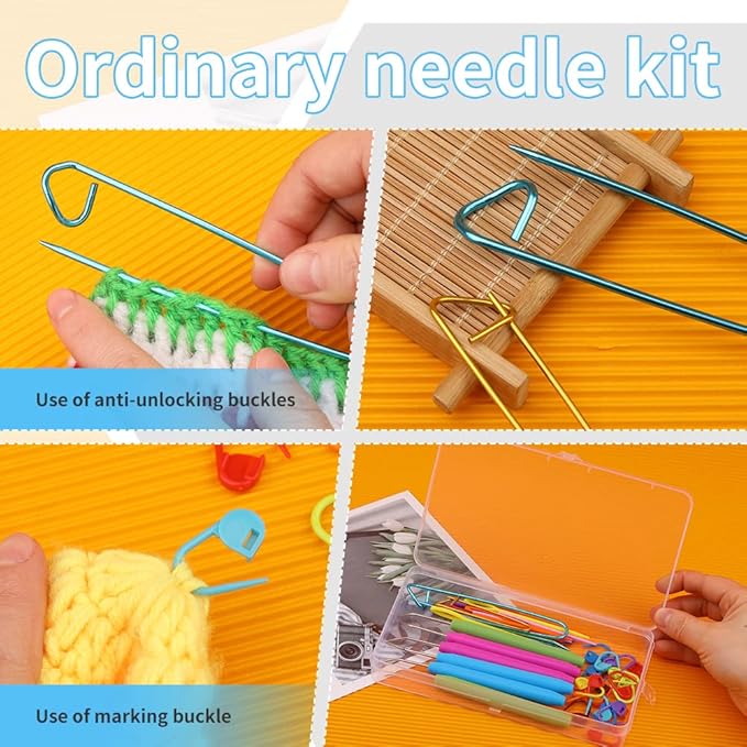 FTEVEN 45 Pieces Knitting Loom Hooks Set, Colorful Large Eye Bent Tapestry Needles, Plastic Large Eye Needles, Knitting Loom Needles with Knitting Needle Markings for DIY Handicrafts