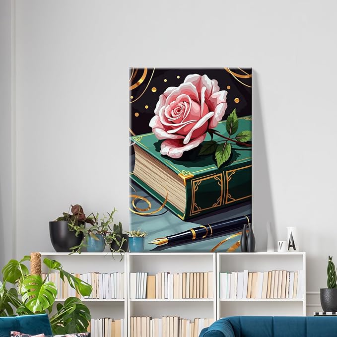 ATDMS Paint by Numbers Kit for Adults with Frame Flower Paint by Number with Easel Book Adult Paint by Number Kits Framed Canvas DIY Acrylic Oil Painting Kits for Home Wall Decor 8x12 Inch