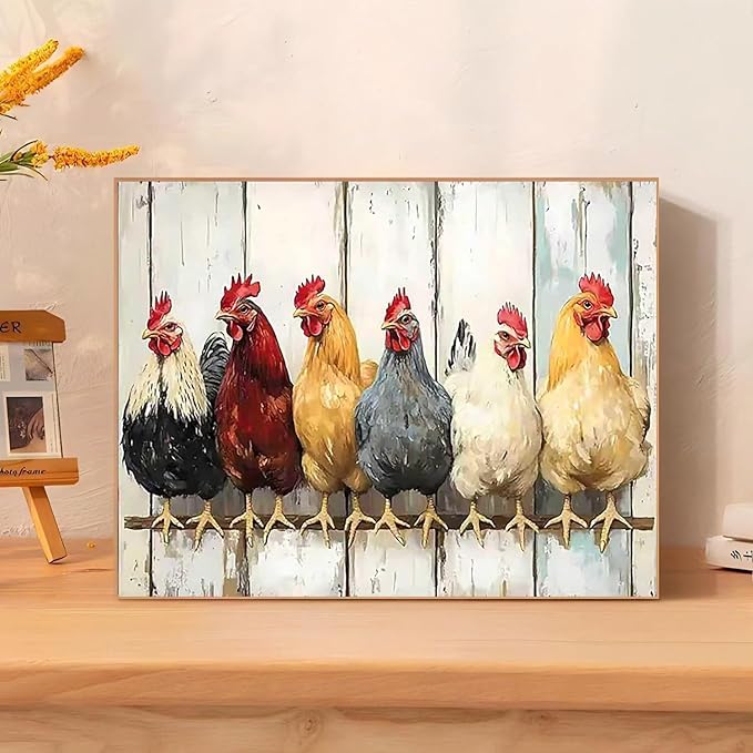 mrpwnle Diamond Art Kits for Adults, Chicken Diamond Painting Kits for Adults Beginners, 5D Diamonds Art Painting Kit, DIY Full Round Drill Gem Art Kit, Gift Home Wall Decor 15.7 X 11.8 Inch