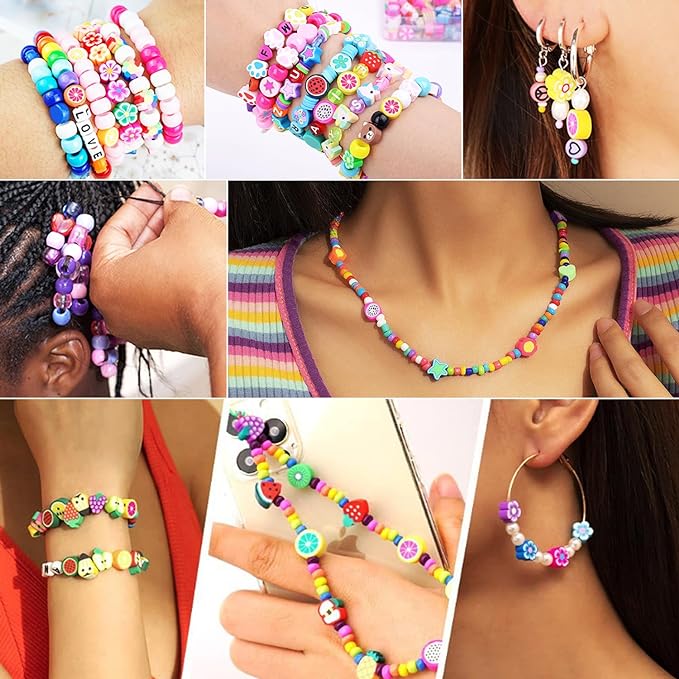 2480pcs Acrylic Bear Polymer Clay Beads Charms for Bracelets Making Kit Cute Fun Charms Beads Friendship Bracelet Making DIY Arts Crafts Birthday Gifts Toys for Kids Girls