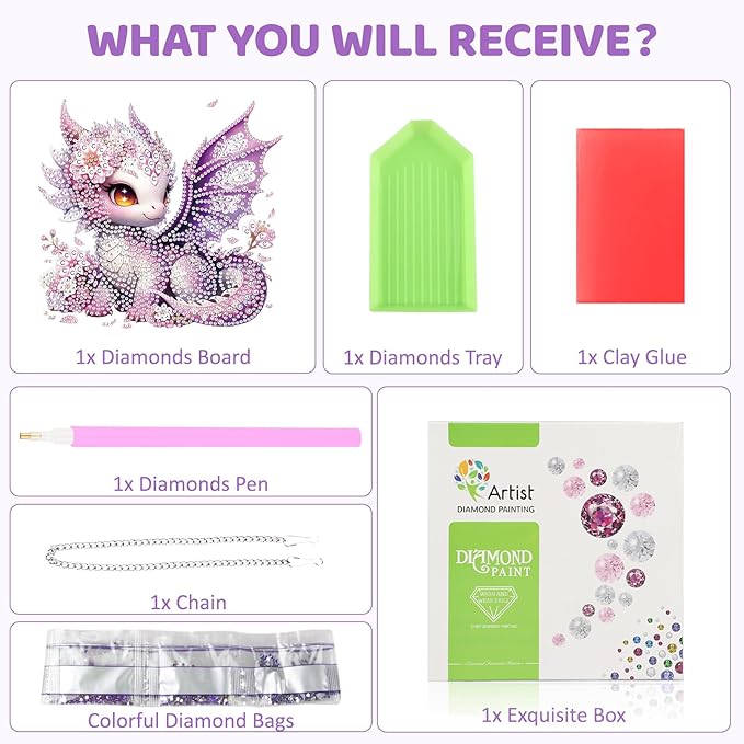 MEIYUDA Dragon Diamond Art Hanging Kits for Adult, Flowers Dragon Diamond Painting Hanging Kits Ornaments, DIY Special Shaped Rhinestone Window Pendants Kit for Home Garden Wall Decor Gift